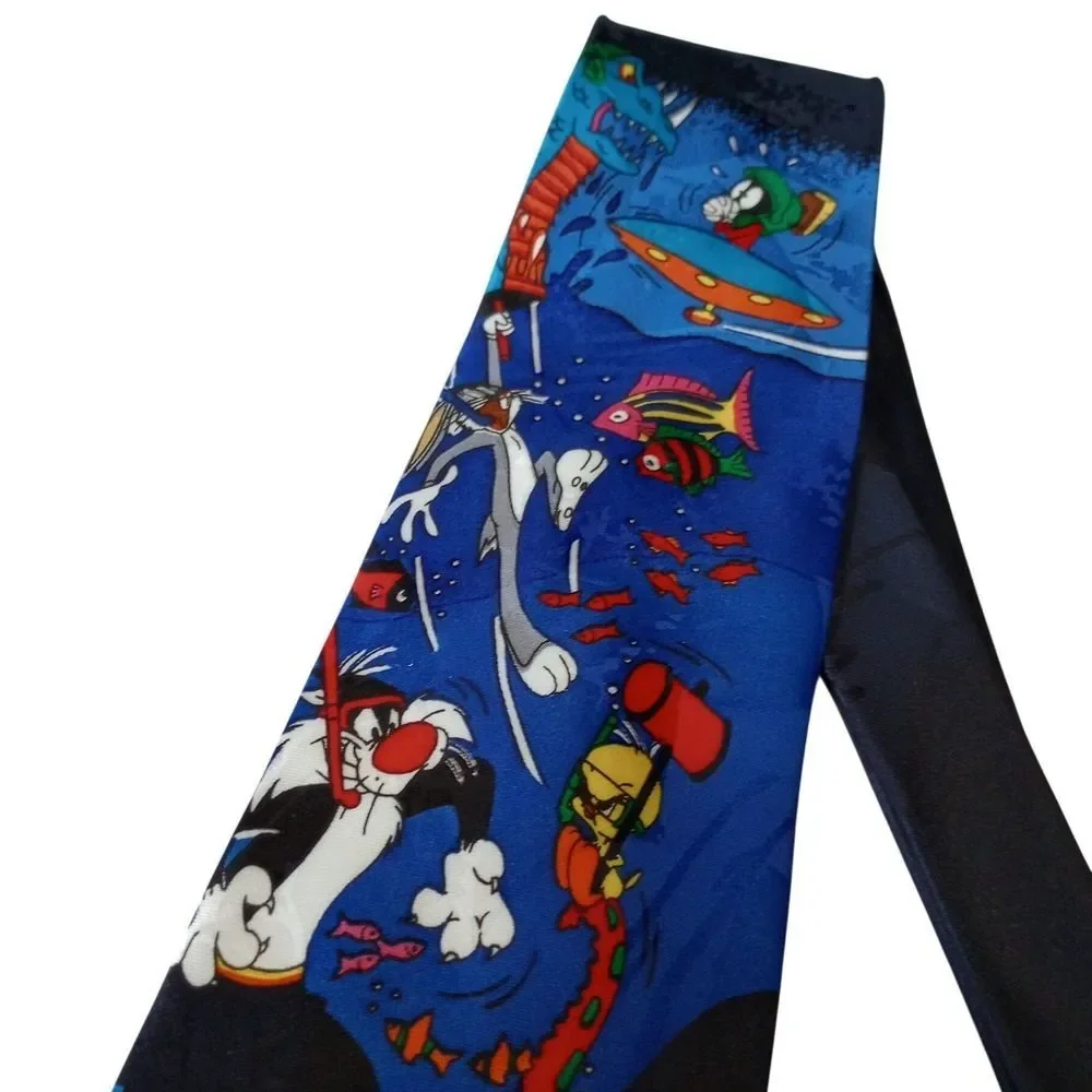 Vintage 1993 Looney Tunes Mania Scuba Diving Taz Sylvester Bugs Bunny Tie Blue
